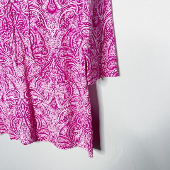 J McLaughlin S Pink White Paisley Printed Tunic Top Catalina Cloth Split V Neck - Picture 4 of 8